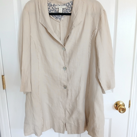St. Tropez West 100% Linen jacket XL 3/4 Length Sleeve Coastal Casual Career - Picture 2 of 7